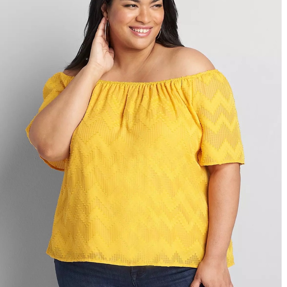 Lane Bryant off the shoulder yellow top